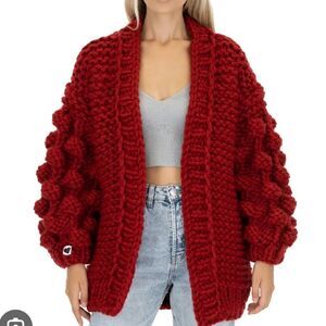 Racheal Red Bubble Sleeve Cardigan - New